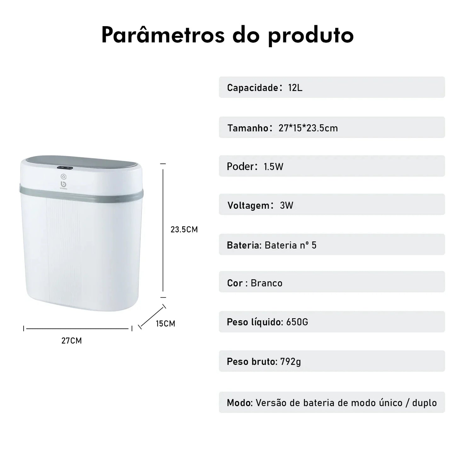 Lixeira para Banheiro e Cozinha com Sensor Inteligente