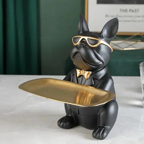 Escultura Decorativa Bulldog Garçom com Bandeja