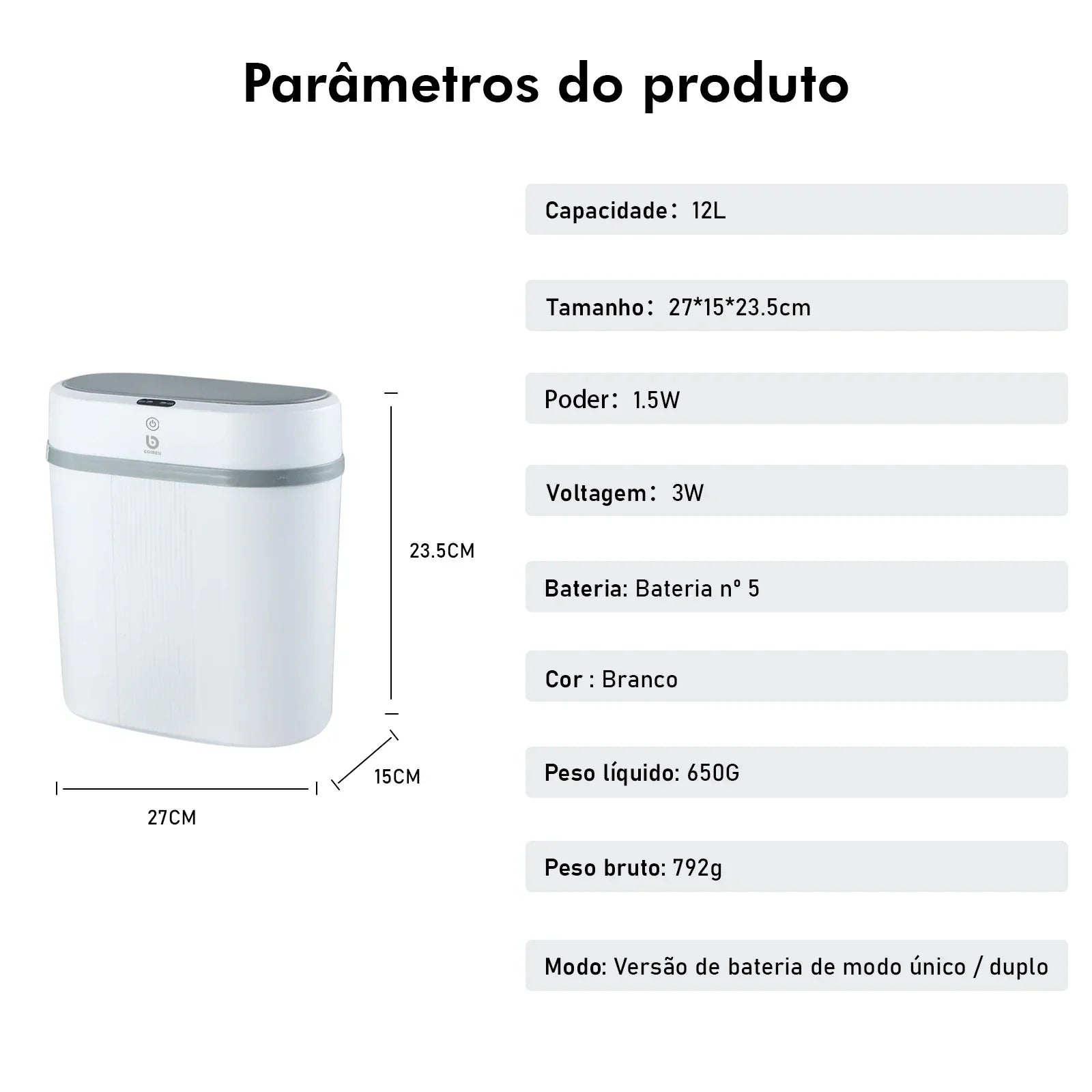 Lixeira para Banheiro e Cozinha com Sensor Inteligente